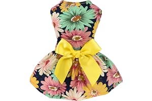 Fitwarm Daisy Flower Dog Dress, Dog Clothes for Small Dogs Girl, Pet Cat Outfit, Yellow, Red, Green, Black, XS