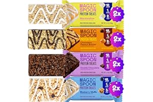 MAGIC SPOON Treats - High Protein Bars, Low Carb, Keto Friendly, Low Sugar, Crispy Cereal Bar, On-The-Go Healthy Snack (8 Bars, 2 each of Marshmallow, Chocolate PB, Blueberry Muffin, Double Chocolate)