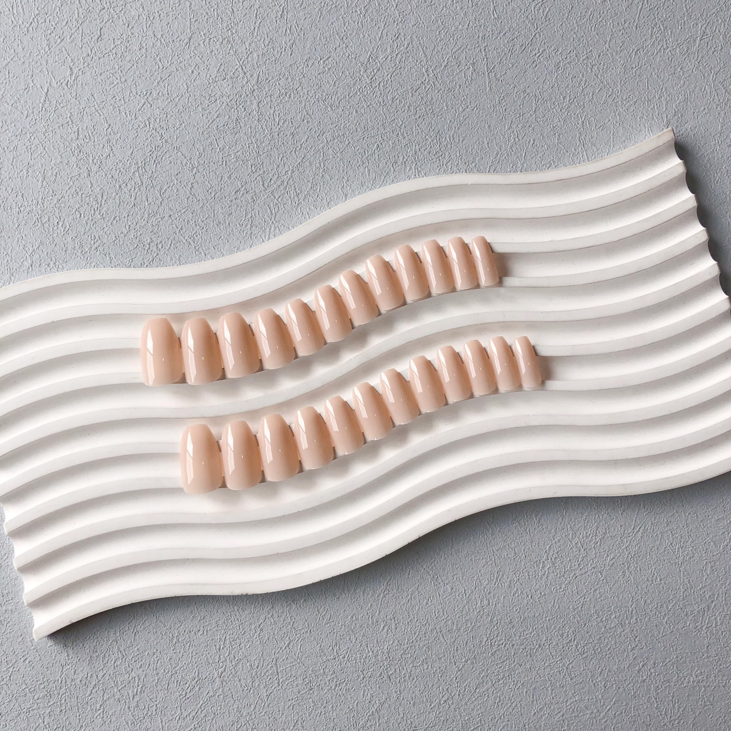 Nude Press on Nails Medium Coffin Fake Nails Press ons, KXAMELIE Full Cover False Nails Tips Medium Length Glue on Nails Natural Thick Long Acrylic Nails 24Pcs Solid Color Coffin Nails for Women - Image 4