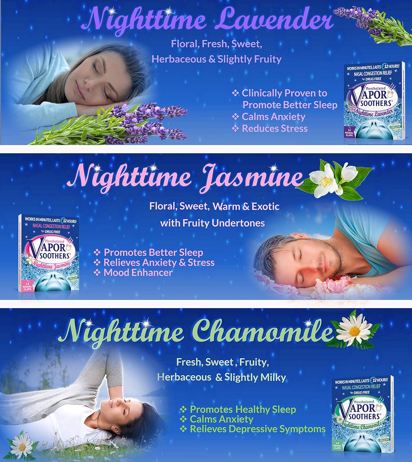Vapor Soothers Nighttime Lavender, 14 Count, Drug-Free, Instant Nasal Congestion Relief: Health & Personal Care