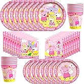 Treasures Gifted Officially Licensed Princess Peppa Pig Birthday Decorations - Serves 24 Guests Dinnerware Classic Set - Peppa Pig Party Supplies - Plates, Cups, and Napkins