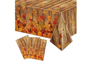 Tiamon 3 Pcs Fall Decoration Indoor Thanksgiving Fall Tablecloth Wood Grain Autumn Leave Party Table Cover Autumn Harvest Tablecover Decor for Dining Party Table Protector, 54'' x 108''