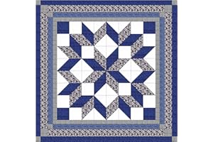 MATERIAL MAVEN Easy Quilt Kit Carpenters Wheel/Blue/Black and Gray-Pre Cut Ready to Sew!!