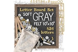Arteza Gray Felt Letter Board Set, 10x10 Inches, With 526 Changeable Letters, 164 Symbols, 33 Cursive Words, Wooden Stand, Sc