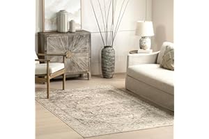 nuLOOM 4x6 Machine Washable Rain Haven Vintage Medallion Area Rug, Grey, Traditional Faded Design, Non-Slip Backing, Stain Resistant, For Bedroom, Dining Room, Living Room, Kitchen