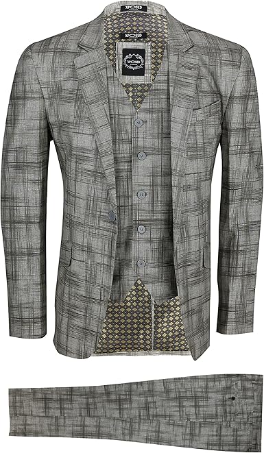 Xposed Marrón 3 Piezas Traje De Lino De Algodón Blend Cruz De La Vendimia De Los Hombres Patrón Rayado Equipada [SUIT-B17-8-BROWN-38UK]: Amazon.es: Ropa y accesorios