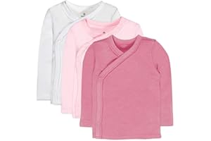 HonestBaby 3-pack Long Sleeve Side-snap Kimono Tops 100% Organic Cotton for Newborn Baby for Infant Boys, Girls, Unisex