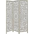Room Divider Wood Floor Screen - Suzani White Wash 3 Folding Panel 60x72 - Hand Carved Portable Reversible Functional Decorative Screen - Freestanding Boho Small Spaces Privacy Partition -COTTON CRAFT