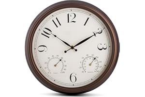 Bernhard Products Indoor/Outdoor Wall Clock Bronze 13 Inch Silent Non Ticking with Temperature & Humidity Gauge Weather Thermometer & Hygrometer Combo Battery Operated - Kitchen Living Room Patio