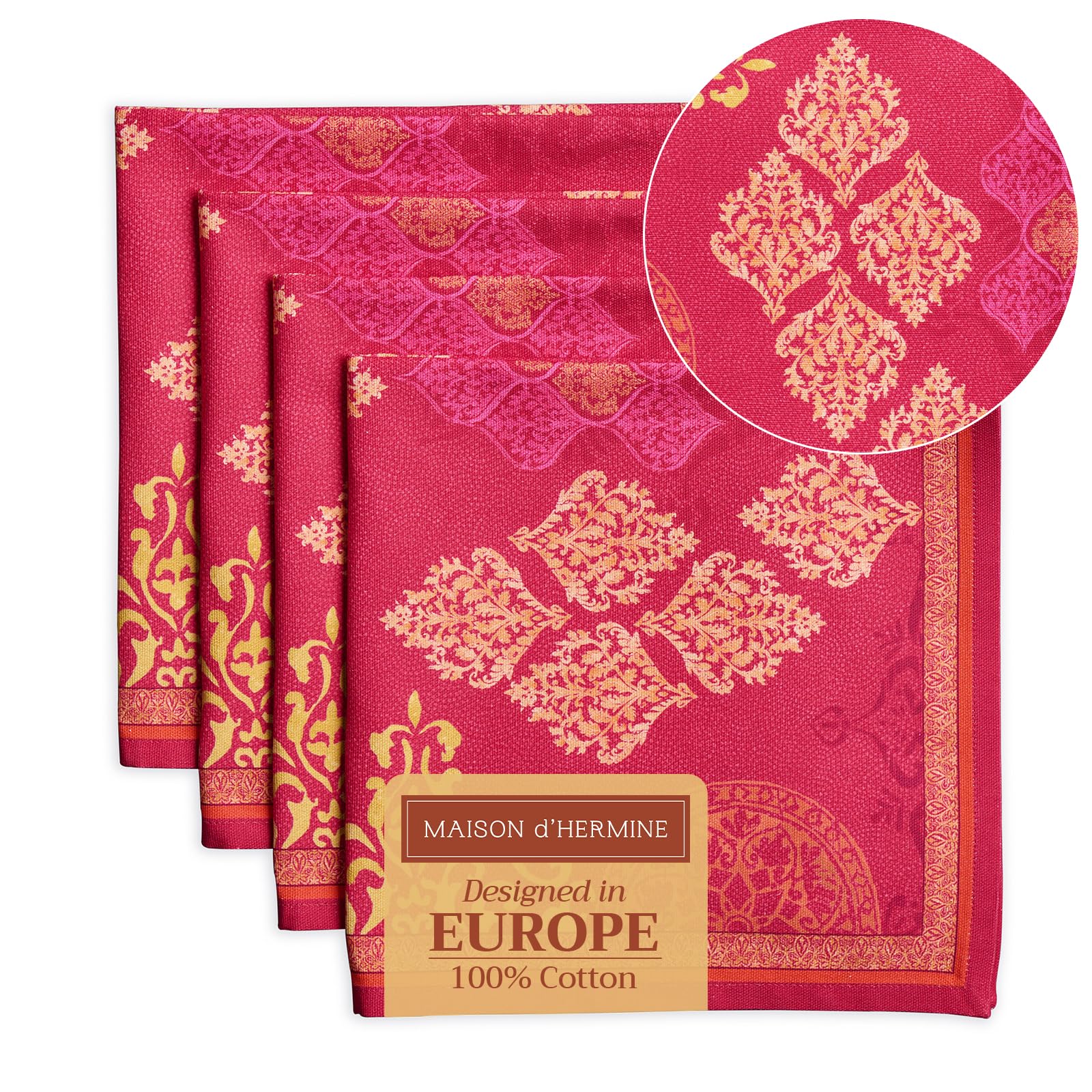 Maison d' Hermine Cloth Napkins Set of 4 100% Cotton for Christmas Decorations Everyday Reusable Square Autumn Napkins Cloth Washable Dinner Party Wedding (Versailles, 45 CM x 45 CM)