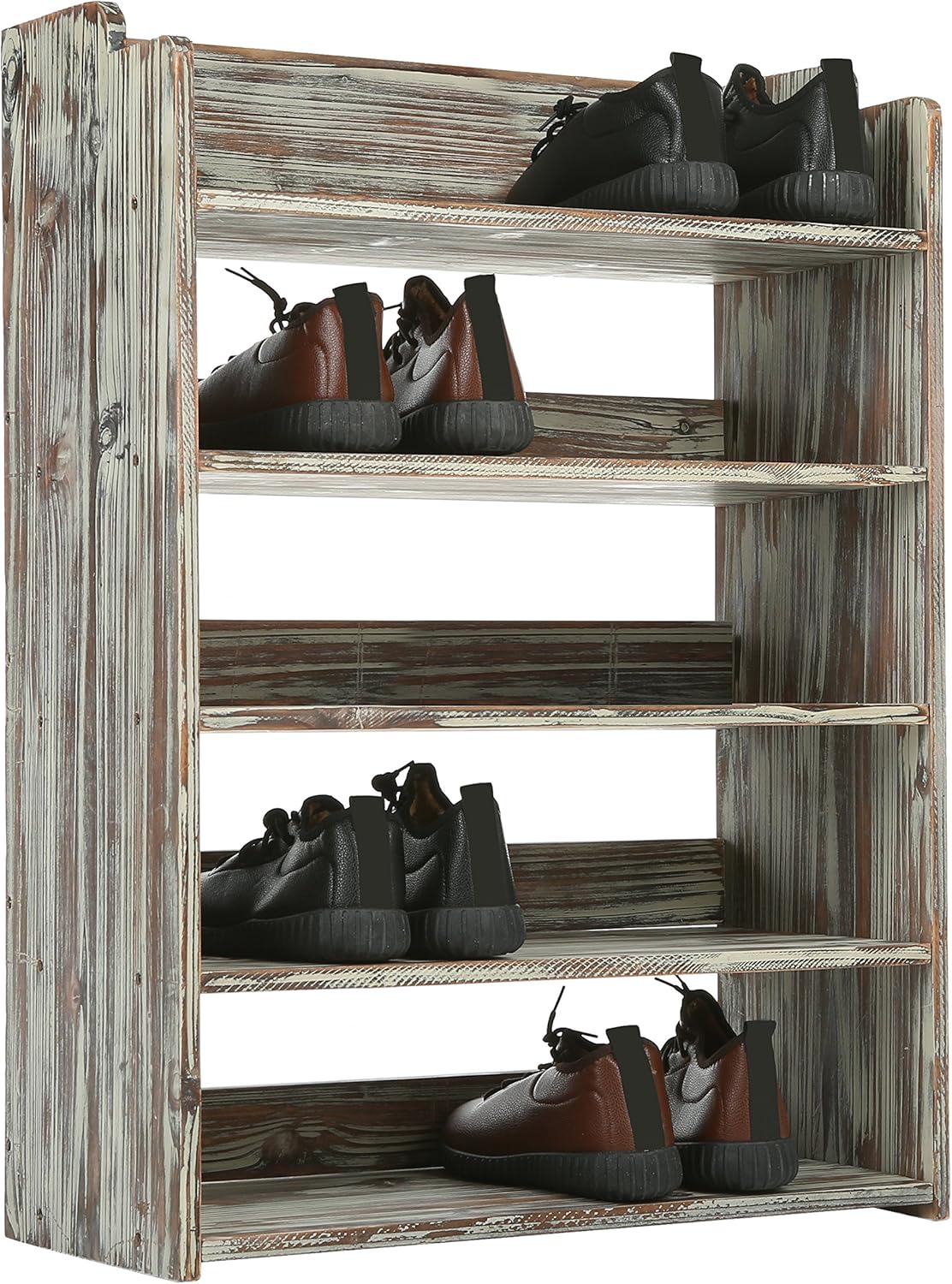 wooden shoe racks for closets on 5 Tier Rustic Torched Wood Entryway Shoe Rack Storage Shelves Closet Organizer Shelf