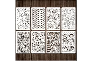 BOQON Petal Flowers Layering Stencils for Crafts, Reusable Mixed Media Art Sea of Flowers Stencils Template, Geometric Retro Pattern Stencils for Painting on Wood Card Canvas DIY Furniture Paper (8 Flower)