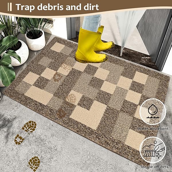 LWYYQB MUDDY MATS FOR DOGS RUGS DIRT TRAPPER,DOOR MAT NON-SLIP WATER ABSORPTION INDOOR WASHABLE FOR BEDROOM,KITCHEN, LIVING ROOM,LAUNDRY ROOM FOR ENTRYWAY CLEAN INSIDE FOR RV, GARAGE 32″X48″ BROWN