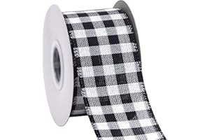 Ribbli Black and White Wired Ribbon, Buffalo Plaid Ribbon 2-1/2 Inch x Continuous 10 Yard,Burlap Ribbon for Big Bow,Wreath,Tree Decoration,Outdoor Decoration