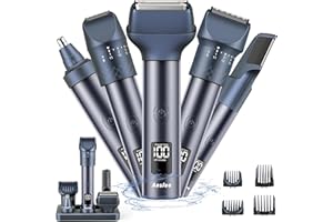 AESFEE Beard Trimmer for Men, Electric Razors and Hair Clippers Set, Precision Dial Adjustable 20 Settings, All-in-One Shaving Kit for Mens Face Head Nose Body, IPX7 Waterproof Wet/Dry, USB-C Charge Dock