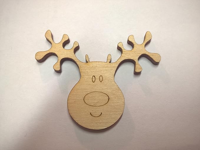 Pack of 10 Wooden Reindeer Heads Christmas Craft Shape Decorations