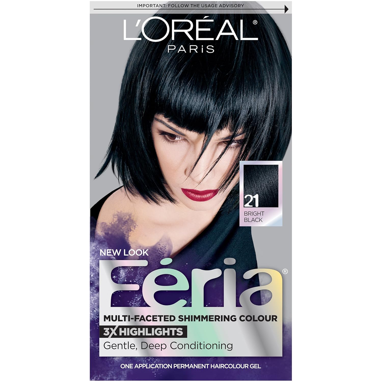 L'Oreal Paris Feria Multi-Faceted Shimmering Permanent Hair Color, 21 Starry Night (Bright Black), Pack of 1, Hair Dye