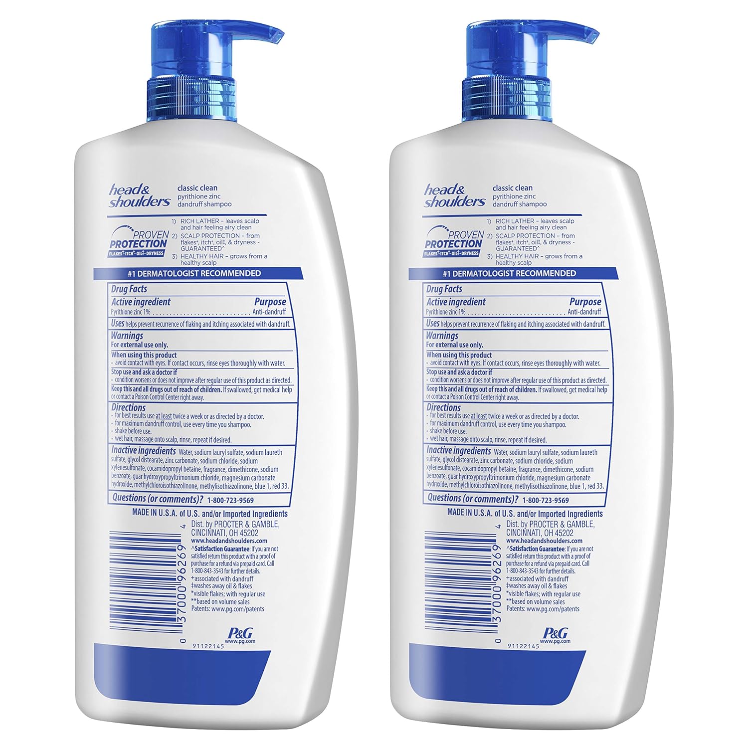 Head and Shoulders Shampoo, Anti Dandruff Treatment and Scalp Care, Classic Clean, 32.1 fl oz, Twin Pack : Beauty