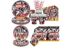 Rock and Roll Party Supplies, Including Plate , Napkins, Tablecloth, Straws ,for Rock Music Theme Party Decorations Serves 20