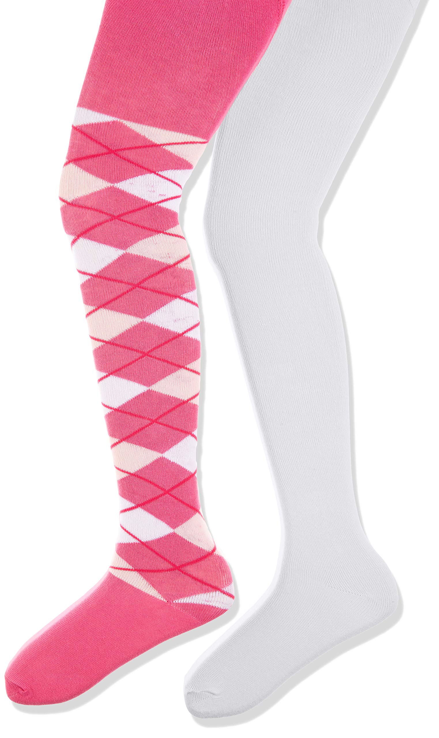 Playshoes Girl's Plaid and plain with comfort waistband Tights, White (Original), 74-80 (Pack of 2)