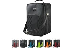 Small Wig Travel Box with Top Handle, Shoulder Strap & Double Zipper, Carrying Case with Removable Head-Holding Base - Black Square Design - by Adolfo Design