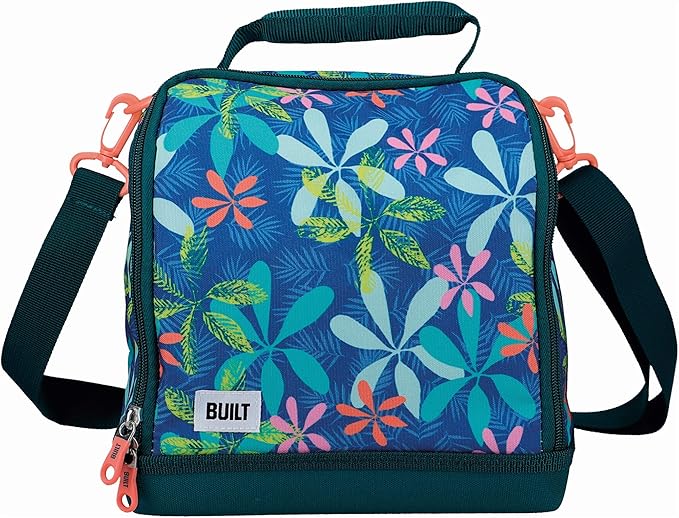 BUILT Insulated Lunch Bag with 'The Tropics' Design, Polyester, Teal
