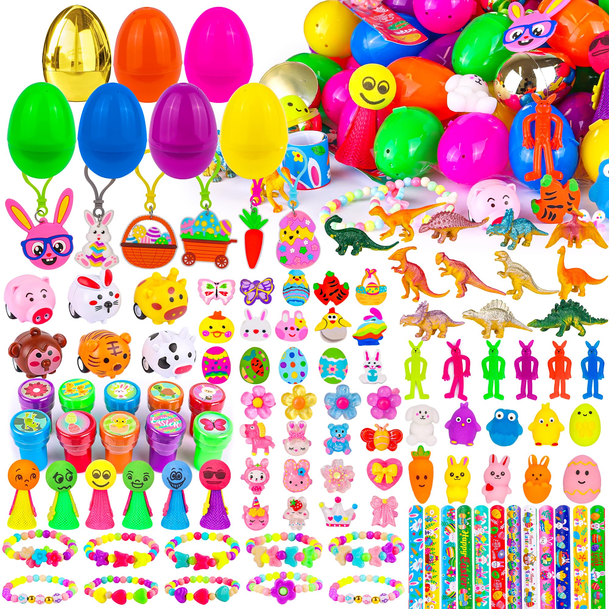 View 1 of [ 6 Surprise Gold Eggs ] 100 Pack Prefilled Easter Eggs with Assorted Toys Inside, Truly Pre Filled Plastic Easter Egg Filles Fidget Toys Easter Hunt, Basket Stuffers Party Favors for Kids Boys Girls