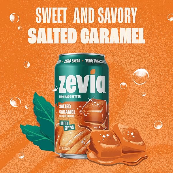ZEVIA ZERO SUGAR SODA, SALTED CARAMEL, 12 OZ CANS (6-PACK) – CAFFEINE FREE, NATURALLY SWEETENED, NO CALORIE SODA – NON-GMO PROJECT VERIFIED, GLUTEN-FREE, VEGAN