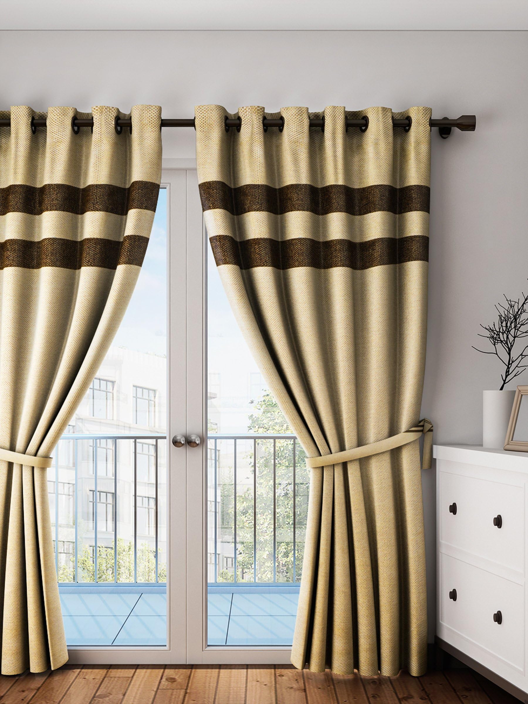 Portiere Jute Double Patch Curtain Beige 7ft, 1 Piece