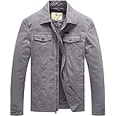 WenVen Men's Casual Canvas Cotton Jacket Lightweight Military Utility Jacket