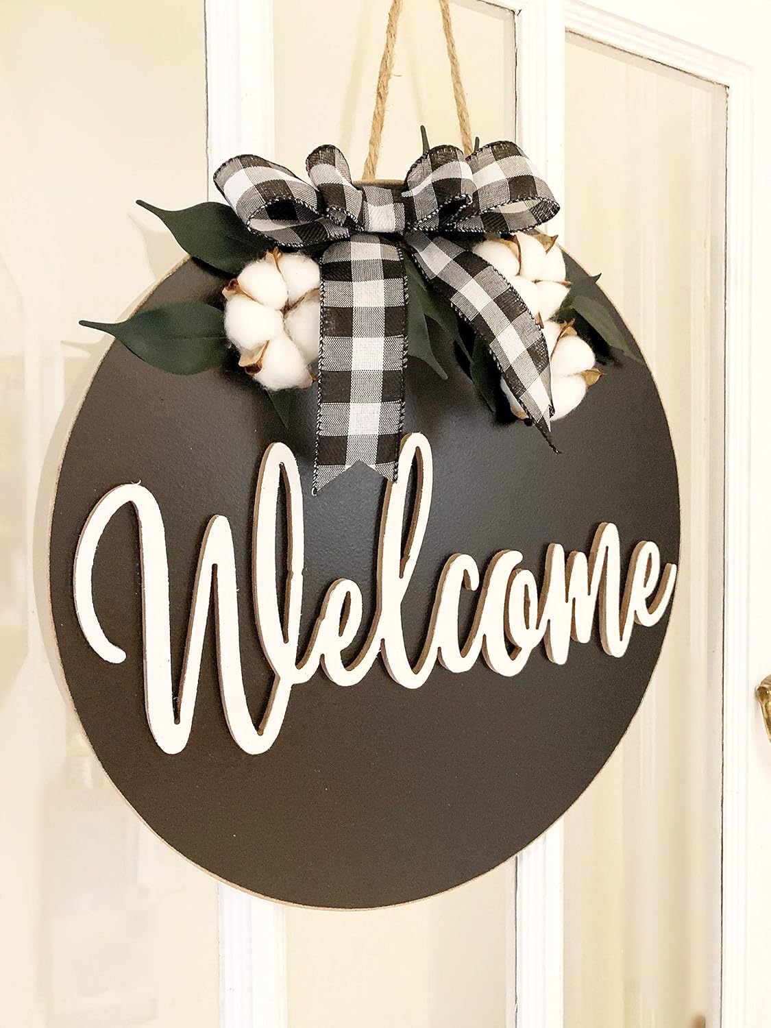 decorative over the door hangers on Amazon Com Welcome Door Hanger Buffalo Check Door Decoration Door Wreath Black And White Wreath Front Door Wreath Buffalo Plaid Wreath Cotton Decor Handmade