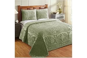 Better Trends 100% Cotton Chenille Bedspread Set Coverlet Bedspread Full Size 96" x 110", Sage Soft Lightweight All Season Bedspreads Medallion Bedding Set, 2 Standard Sham,