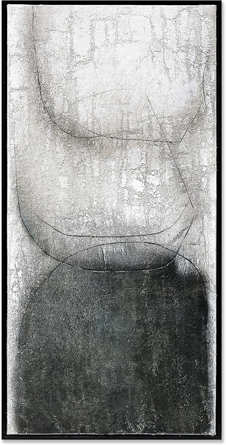 Paintings - Sofoney - Large Black Framed Black and White Abstract Canvas Wall Art 100% Hand Painted Textured Modern Oil Painting, Long Vertical Wall Decor for Living Room Bedroom Home Decor - 20x40inch