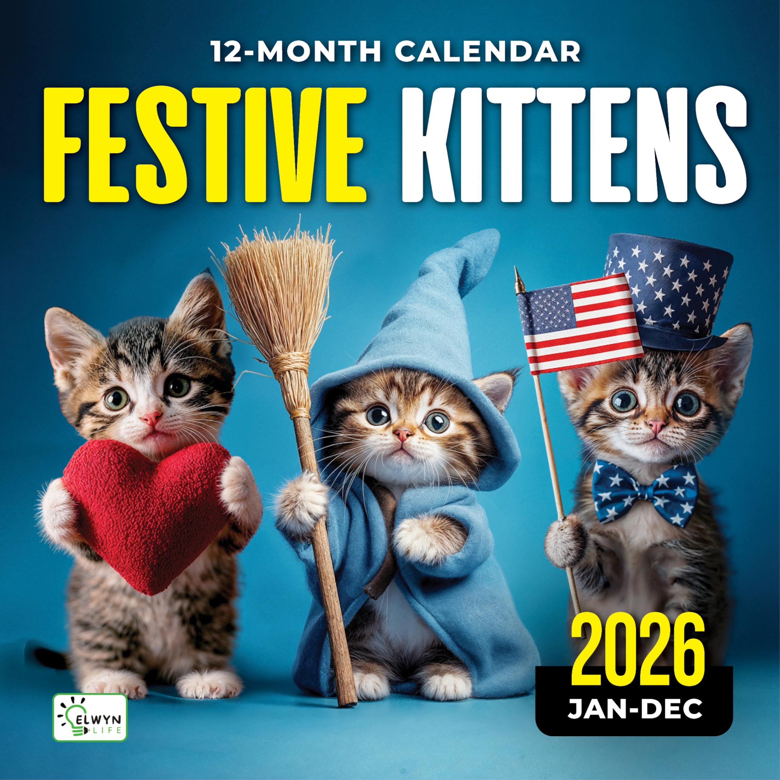 Photo 1 of 2026 Wall Calendar, Funny Cat Calendar 12 Month Planner - Big Large Wall Calendar for Office, Desk, Kids, Hanging Family Calendar, 11.75 x 11.75" (FESTIVE KITTENS)
