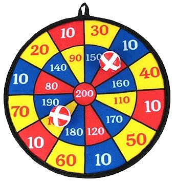 Kinder Dartscheibe für drinnen und draußen zum Aufhängen inkl. 2 Bälle mit Klettbeschichtung für festen Halt, Dart Wurf Spiel Scheibe für Groß und Klein, Klett Dartscheibe, 27cm