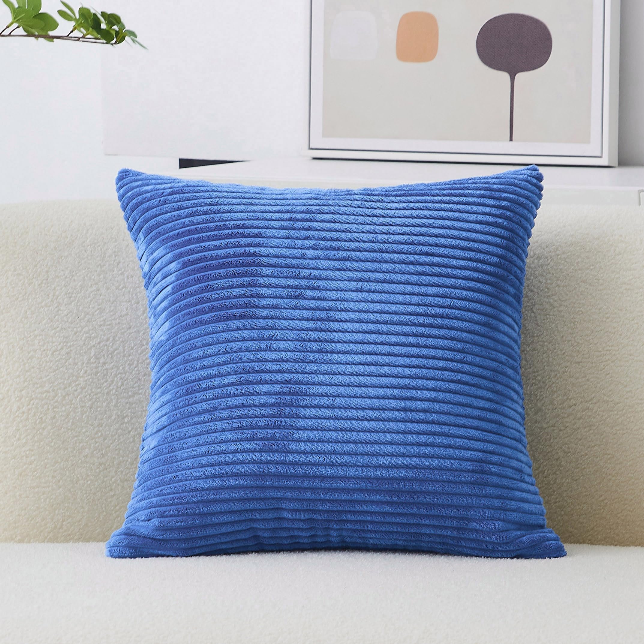 Photo 1 of Home Brilliant Blue Pillow Cover 18x18 Decorative Accent Pillow Case Soft Plush Striped Corduroy Throw Pillow for Sofa Couch, 18 x 18 inch (45cm), Blue