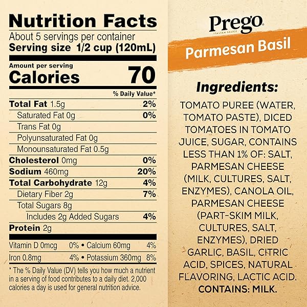 PREGO PARMESAN BASIL PASTA SAUCE, 24 OZ JAR