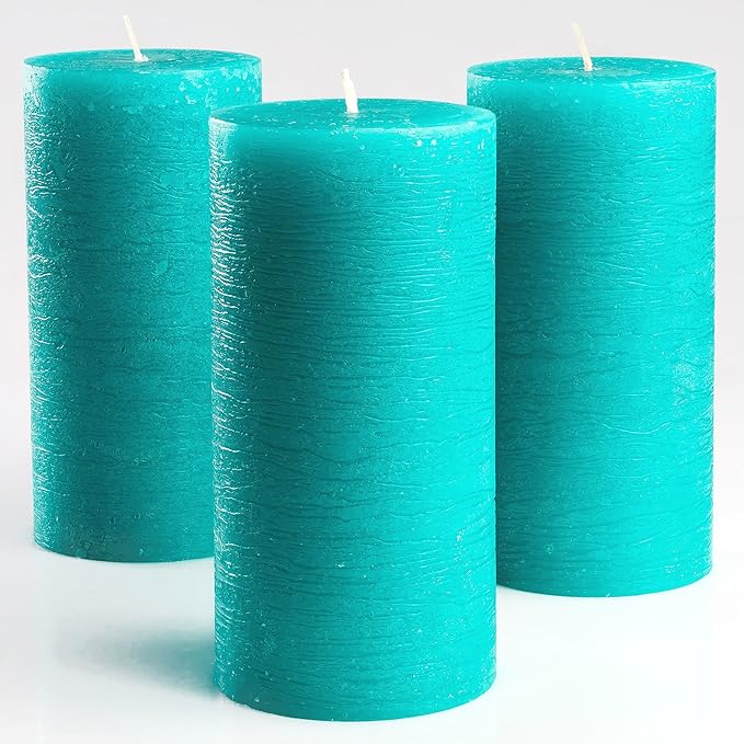 Buy Turquoise/Teal Unscented Pillar Candles 3 x 6 Inch Set of 3