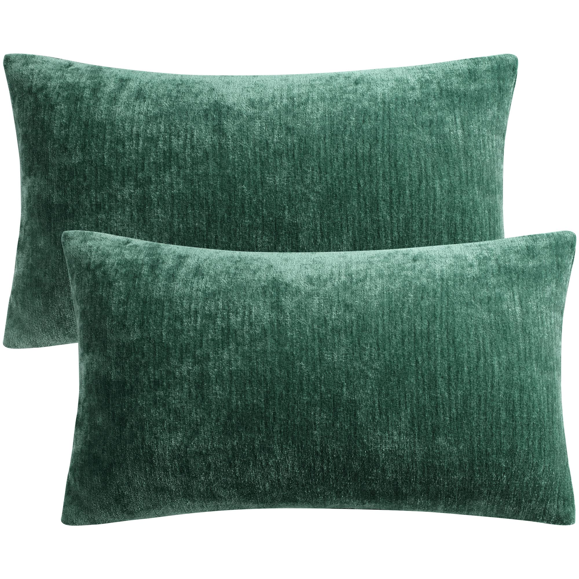 PiccoCasa Pack of 2 Decorative Cushion Covers for Sofa Bedroom, 12x20 Inches (30x50cm) Chenille Throw Pillow Covers Water Repellent - Emerald Green Throw Cushion Covers with Invisible Zipper