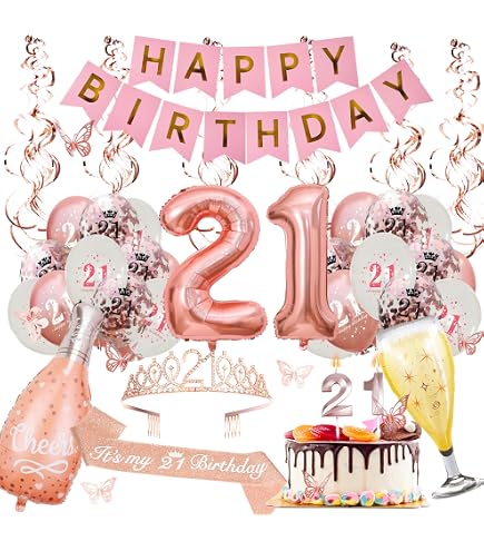 21st Birthday Party Decorations Kit - Banner, Swirls, Sash, Black & Gold Theme