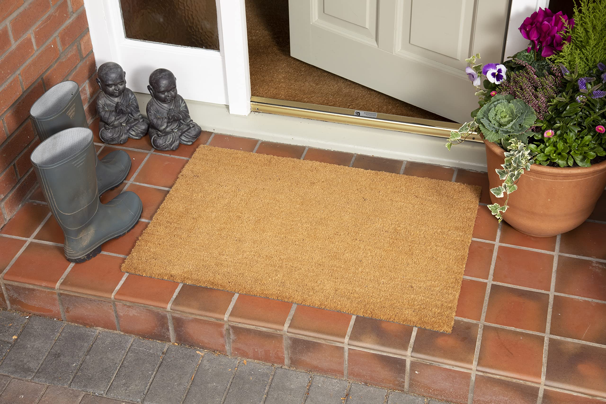 MUD STOPPER Astley Rectangle Doormat | Natural look Design | Non-Slip PVC Backing | Heavy Duty Coir | Ideal for Indoor or Sheltered Outdoor Use | Waterproof | 40x60cm