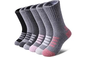LINEMIN Kids Merino Wool Hiking Socks Toddlers Boys Girls Winter Warm Thick Thermal Boot Cushion Crew Socks 6 Pairs