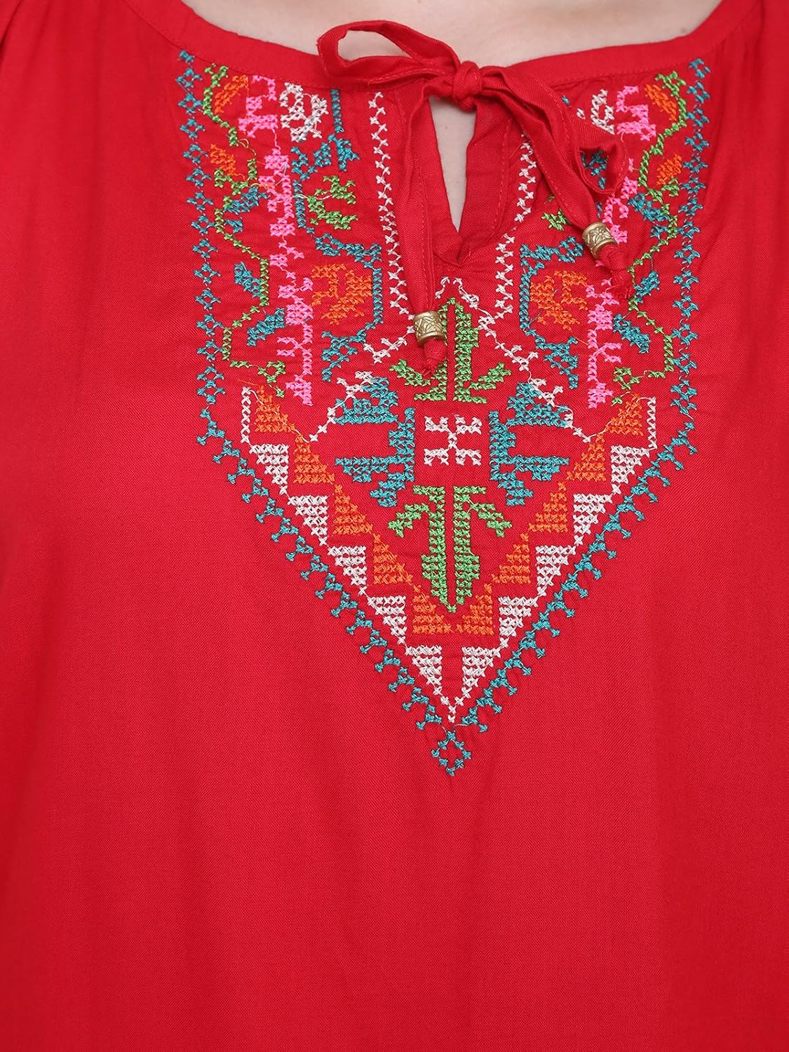 papsara red rayon slub women's long top