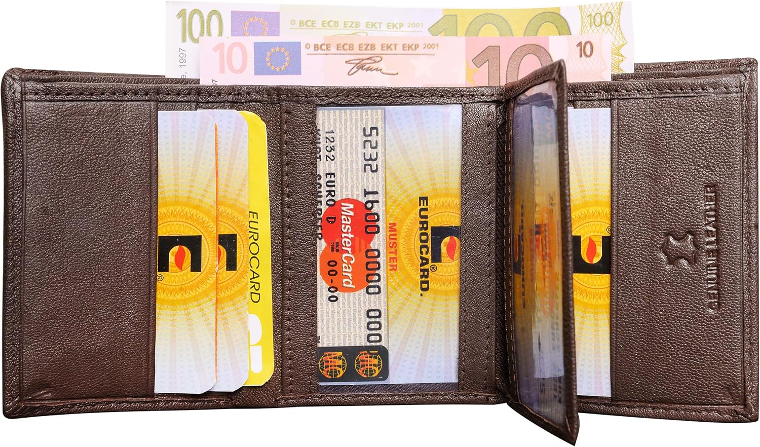 Berreri Mens Trifold Genuine Leather Wallet RFID Safe Credit Card Holder Purse Brown (Enclosed in Gift Box) - Image 5