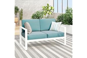 Green4ever Patio Furniture Aluminum Outdoor Loveseat, All-Weather Patio Sofa Modern Metal Couch Chair with Removable, Water-Resistant Cushions (White)
