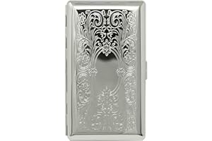 STEPHANIE IMPORTS Silver Victorian Scroll (Half Pack 120s) Metal-Plated Cigarette Case & Stash Box with Mirror