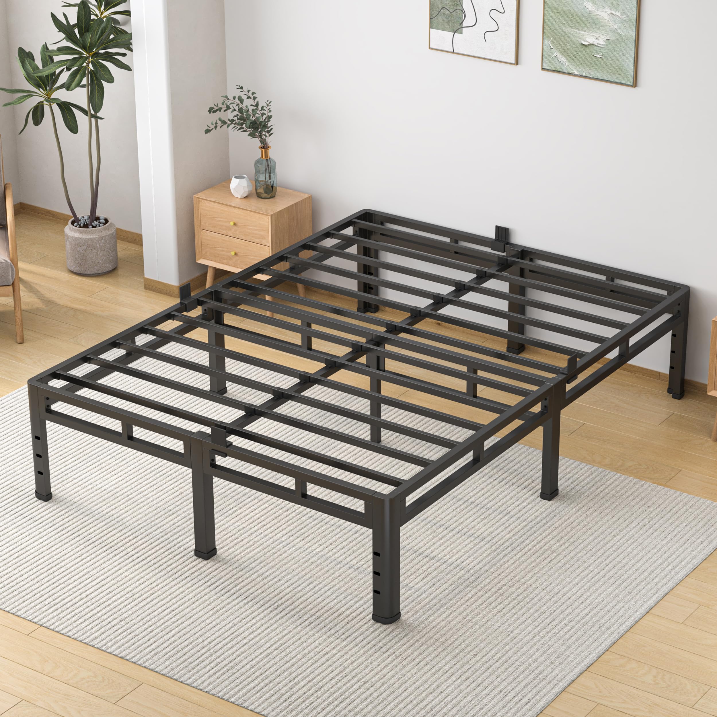 Photo 1 of ***FACTORY SEALED***
NKZ Queen Size Bed Frame 14 Inch, Metal Bed Frame & Box Spring 2 in 1 Platform with Round Corner Legs, 4000lbs Weight Capacity Reinforced Metal Frame, Headboard Hole, Noise-Free, Easy Assembly