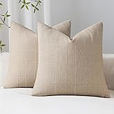 SINYASAN Decorative Linen Check Throw Pillow Covers Set of 2, 18"x18" Sand Neutral Cushion Covers, Farmhouse Vintage Modern Boho Home Decor for Sofa Chair Couch Bedroom