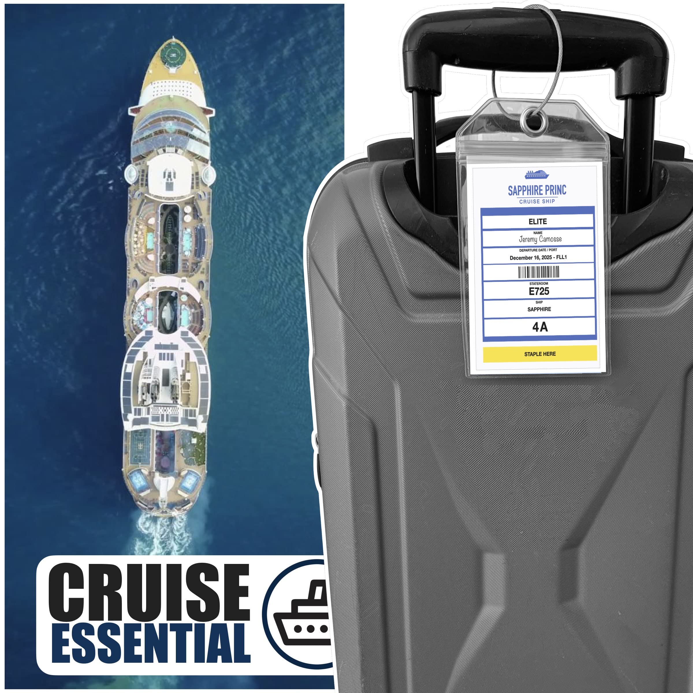 Princess Cruise Luggage Tag Holder by Cruise On [4 Pack] Fits All Princess Ships & Tags, Cruise Essentials 2025 & 2026 - Clear Luggage Tags