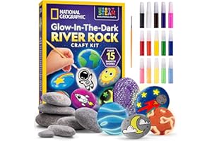 NATIONAL GEOGRAPHIC Kit de peinture phosphorescente – Kit d'art et d'artisanat pour enfants, décorez 15 rochers de rivière av